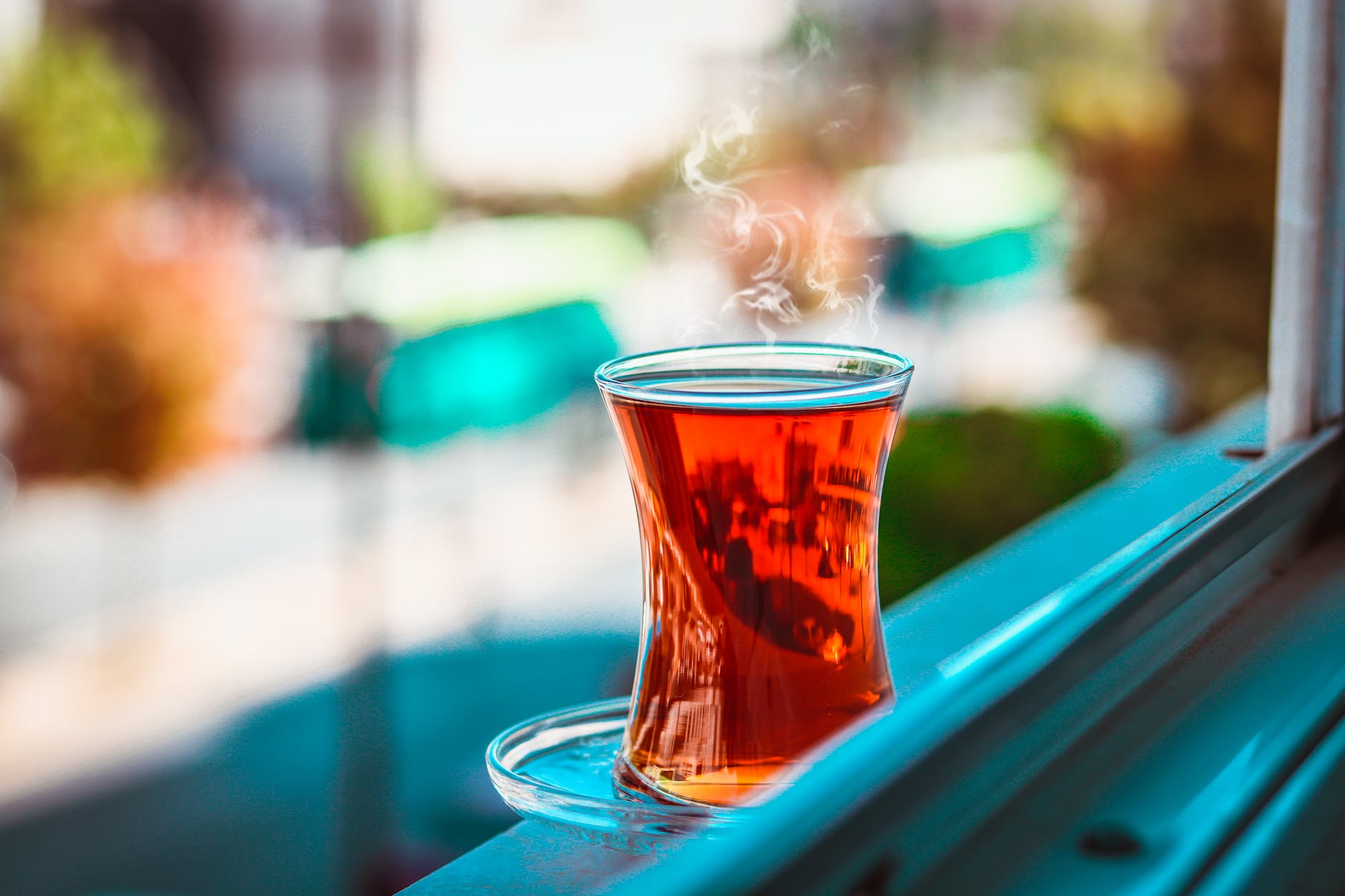 selective focus of turkish teacup filled with tea